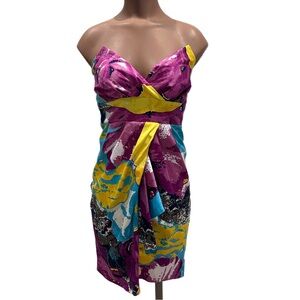 Y2K strapless dress w/80s abstract vivid print
